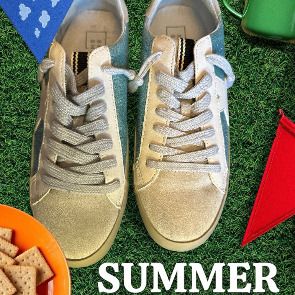 NWOT Shu Shop Blue Sparkle sneaker